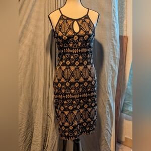 Geometric Patterned Black and Tan Dress